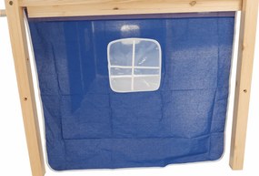 Pat înălţat cu masă PC, lemn de pin/albastru, ALZENA
