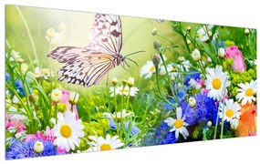 Tablou cu flori de vară cu fluture (120x50 cm), în 40 de alte dimensiuni noi