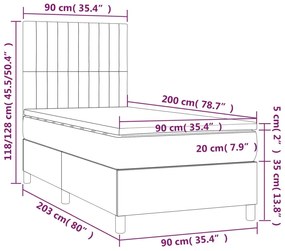 Pat box spring cu saltea, gri deschis, 90x200 cm, textil Gri deschis, 90 x 200 cm, Benzi verticale