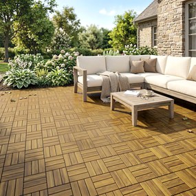 Outsunny Plăci pentru terasă 31x31cm 10 buc. / 0,91m² Plăci cu sistem click din lemn de acacia pentru terasă și balcon, lemn natural | Aosom Romania