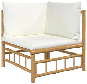 362300 vidaXL Canapea de mijloc pentru grădină cu perne, alb crem, bambus