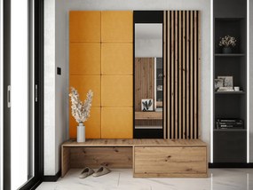 Mobilier hol Anrolat I (Stejar artisan + Negru + Galben) (cu oglindă). 1104703