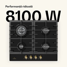 Klarstein Victoria 4 Zonen, plită pe gaz, 4 arzătoare, sticlă ceramică, negru