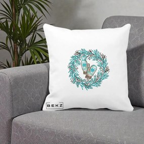 Perna Decorativa Coroana Turcoaz cu Manusi, 40x40 cm, Alba Mata, Husa Detasabila, Perna Inclusa, BEKZ®