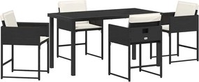 vidaXL Set de masă pentru grădină cu pernă 5 pcs Negru poliratan
