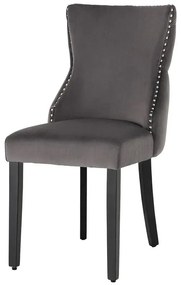 Set 2 scaune Stil Baroc, Catifea, Gri, Lemn, Negru, CASTLE DELUXE