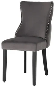 Set 2 scaune Stil Baroc, Catifea, Gri, Lemn, Negru, CASTLE DELUXE