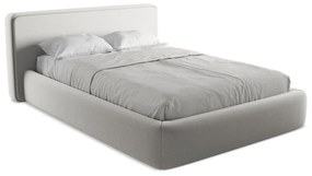 Pat matrimonial gri deschis tapițat cu spațiu de depozitare cu somieră 140x200 cm Kiana – Makamii