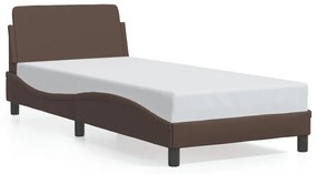 373100 vidaXL Cadru de pat cu tăblie, maro, 90x190 cm, piele ecologică