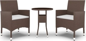 vidaXL Set mobilier bistro, 3 piese, maro, poliratan/sticlă securizată