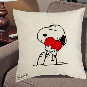Perna Personalizata Snoopy cu Inima, 40x40 cm, Ecru, Husa Detasabila, Perna Inclusa, BEKZ®