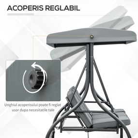 Outsunny Balansoar de Gradina 3 Locuri Convertibil in Pat cu Copertina Reglabila, Balansoar de Terasa din Metal si Tesut, Gri Inchis | Aosom Romania