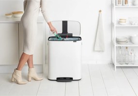 Cos de gunoi Brabantia Bo Pedal 1003188, 2x30 L, Inchidere lina, Baza antiderapanta, Alb