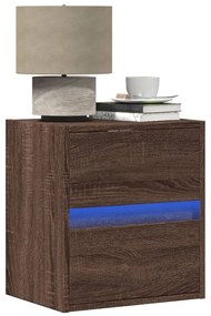 vidaXL Noptiere montate pe perete cu lumini LED, 2 buc., stejar maro