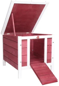 PawHut Colivă de Lemn Exterior Cușcă Casă pentru Rozătoare Animale Mici cu Acoperiș Asfaltic Abatibil și Rampa Antiderapantă 42x51x43 cm Roșu | Aosom Romania