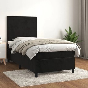 3142877 vidaXL Pat box spring cu saltea, negru, 90x190 cm, catifea