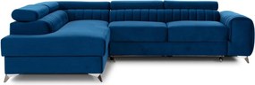 Colțar albastru extensibil/cu spațiu de depozitare cu tapițerie din catifea (cu colț pe partea stângă/în formă de ”L”) Laurence – ELTAP