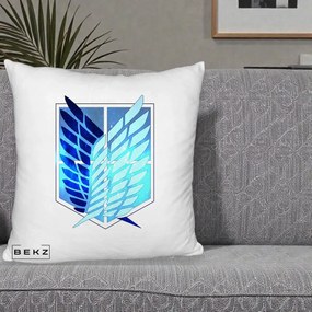 Perna Personalizata Attack on Titan Wings of Freedom, 40x40 cm, Alb Pufos, Husa Detasabila, Perna Inclusa, BEKZ®