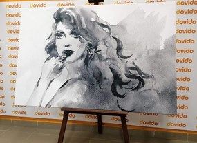 Tablou portretul feminin în acuarelă în design alb-negru