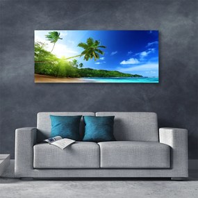 Tablou pe panza canvas Sea Palm Beach Peisaj Copaci Maro Verde Albastru