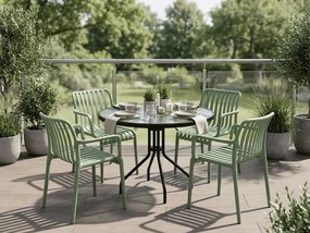 Set de gradina TREGO ISLAND - 4 scaune cu brate si masa rotunda ø 90 cm, verde