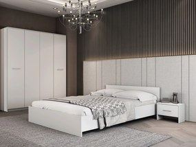 Dormitor Luiza 4U4P, culoare alb, cu pat standard 140 x 200 cm, dulap cu 4 usi si 2 noptiere