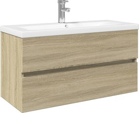 vidaXL Set mobilier de baie, 2 piese, ceramică și lemn prelucrat