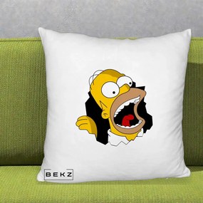 Perna Personalizata Homer Simpson Surpriza, 40x40 cm, Alb Pufos, Husa Detasabila, Perna Inclusa, BEKZ®