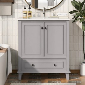 Dulap de baie cu chiuvetă, independent, spațiu mare de depozitare, 76x46x87 cm, Gri