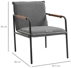 Scaun industrial capitonat HOMCOM, fotoliu tapitat, scaun de living cu brate invelite in piele PU si picioare din otel, gri | Aosom RO