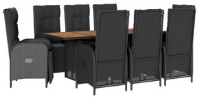 3213521 vidaXL Set mobilier de grădină cu perne, 9 piese, negru, poliratan