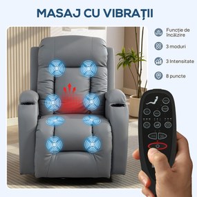 HOMCOM Fotoliu Reclinabil Masaj Încălzită E Telecomandă, Gri Chiaro | Aosom Romania