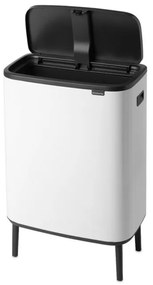 Cos de gunoi Brabantia Bo Touch Hi 1001259, 60 L, Deschideri laterale pentru transport, Picioare reglabile, Alb