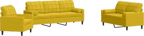 vidaXL Set de canapele cu perne/rulouri, 3 piese, galben, catifea
