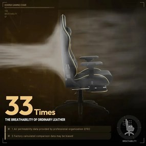 DOWINX Scaun gaming, ergonomic, pernă lombară cu masaj, suport pentru picioare, piele PU matlasata, respirabila, cotiere 4D, rezistent 150 kg, Negru