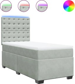 vidaXL Pat box spring cu saltea, gri deschis, 90x190 cm, catifea