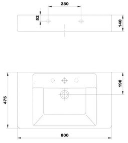 Lavoar suspendat alb 80 cm Gala Casual 800x475 mm