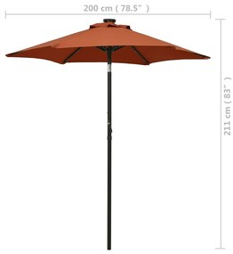 Umbrela de soare cu lumini LED, caramiziu, 200x211cm, aluminiu Terracota