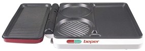 Gratar electric multifunctional Beper P101CUD500 4в1, 1000 W, 4 zone de gatit, Acoperire antiaderenta, Rosu