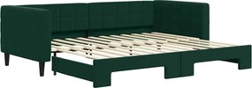 vidaXL Pat de zi cu extensie, verde închis, 90x200 cm, catifea