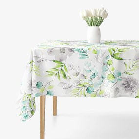 Goldea față de masă 100% bumbac deluxe - eucalipt cu flori 100 x 140 cm