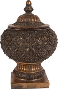 Vas decorativ cu capac din polirășină, auriu, bijutieră în formă de urnă clasică, finisaj patinat, 27 x 18,5 cm, „Écrin”