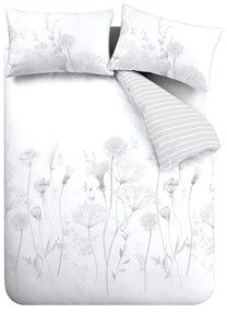 Lenjerie de pat Catherine Lansfield Meadowsweet Floral, 135 x 200 cm, alb - gri