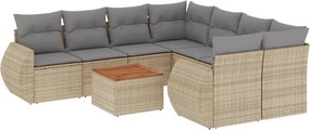 vidaXL Set canapele de grădină, 9 piese, cu perne, bej, poliratan