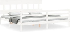 vidaXL Cadru pat cu tăblie 200x200 cm, alb, lemn masiv