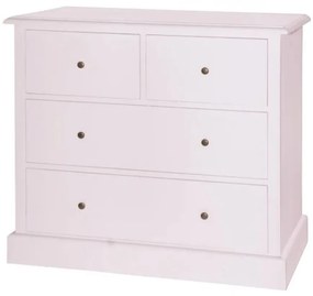 Comoda roz, din lemn de pin, cu 4 sertare, aspect vintage, Country