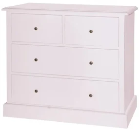 Comoda roz, din lemn de pin, cu 4 sertare, aspect vintage, Country