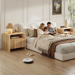 Set 2x Noptiere 55 x 40 x 60 cm, cu 2 sertare si raft, dormitor, Noptiere moderne cu Riflaj - NOM1