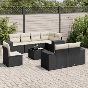 3222845 vidaXL Set mobilier de grădină cu perne, 9 piese, negru, poliratan