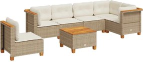 vidaXL Set canapele de grădină, 7 piese, cu perne, bej, poliratan
